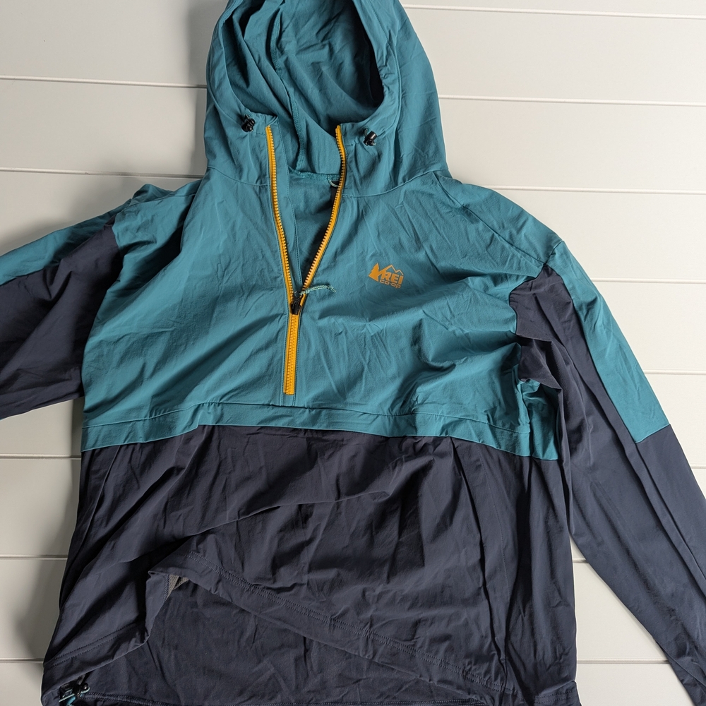 REI Teal and Navy Hooded Anorak Trail Made Soft Shell